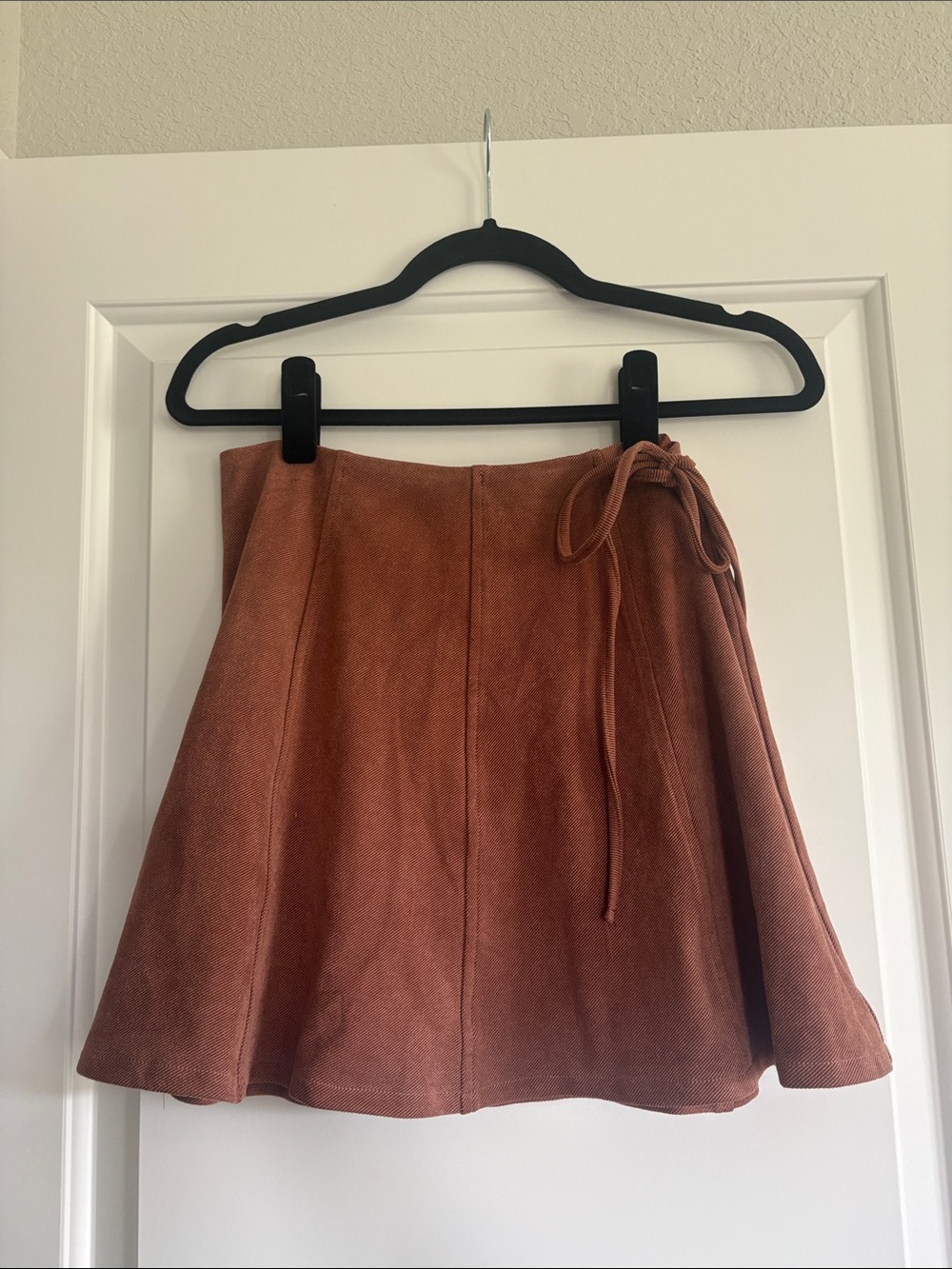 She + Sky Rust Brown Suede Tie-Waist Skater Skirt